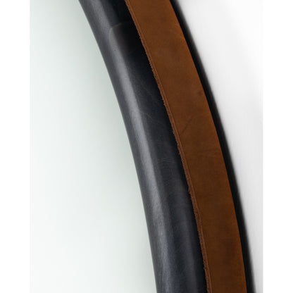Des Mirror by Four Hands. Made from solid poplar, top grain leather, iron in a modern style.