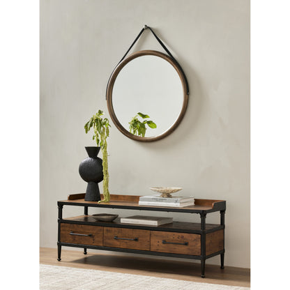 Des Mirror by Four Hands. Made from solid poplar, top grain leather, iron in a modern style.