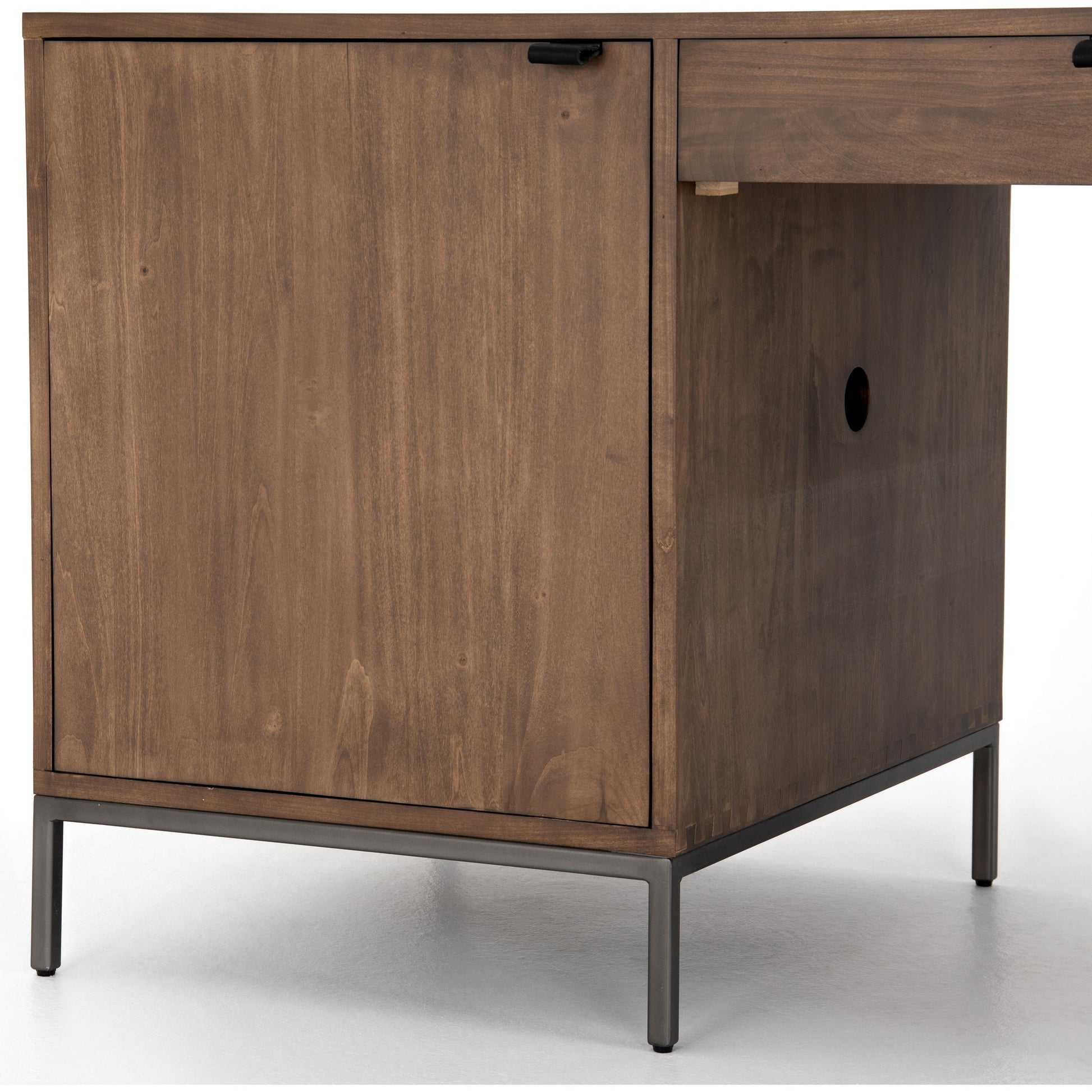 Trey Executive Desk by Four Hands. Made from solid poplar, top grain leather, iron in a rustic style.