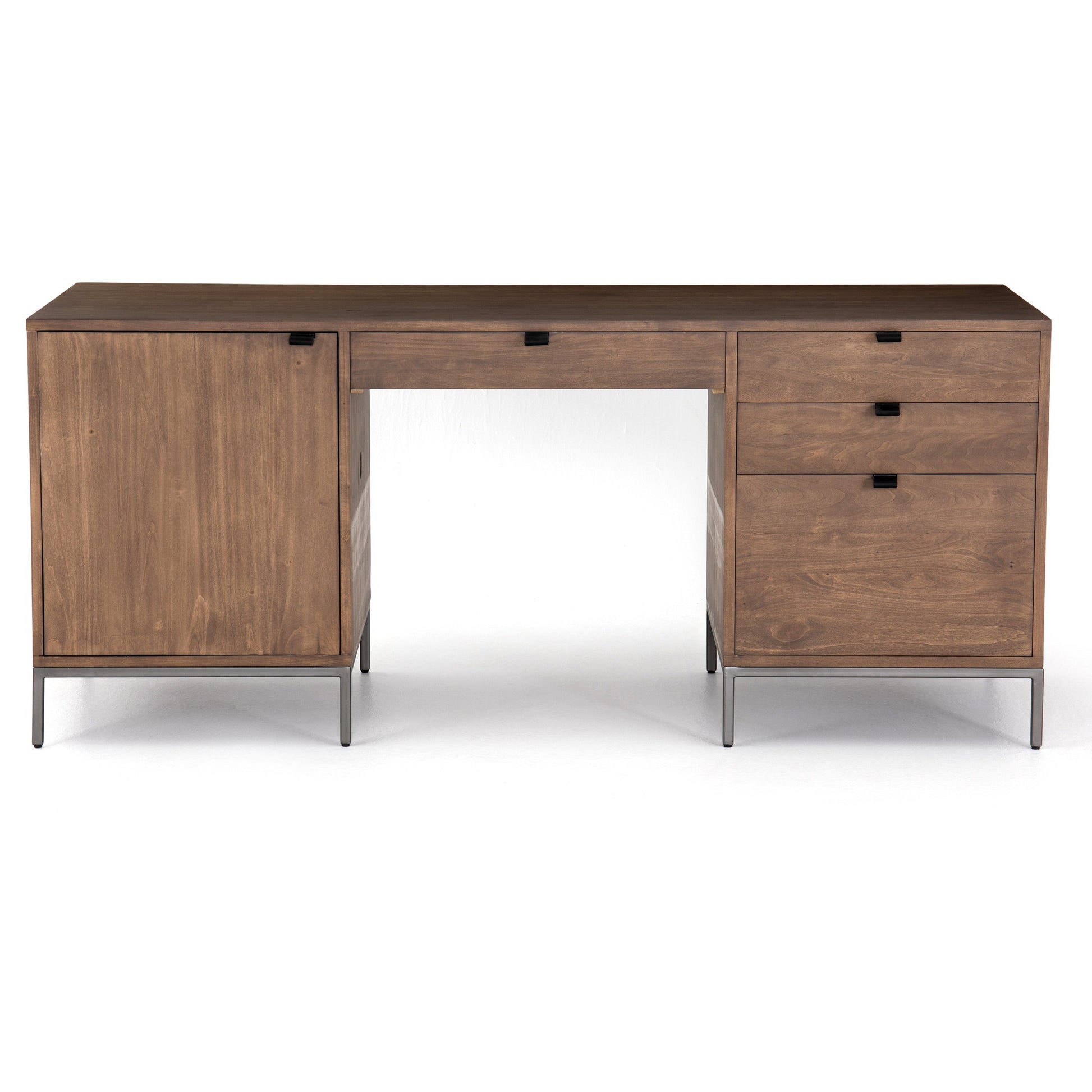 Trey Executive Desk by Four Hands. Made from solid poplar, top grain leather, iron in a rustic style.