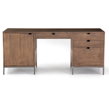 Trey Executive Desk by Four Hands. Made from solid poplar, top grain leather, iron in a rustic style.