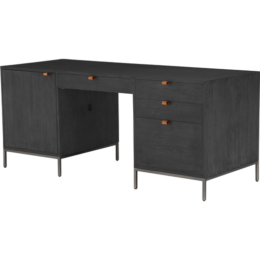 Trey Executive Desk by Four Hands. Made from solid poplar, top grain leather, iron in a rustic style.