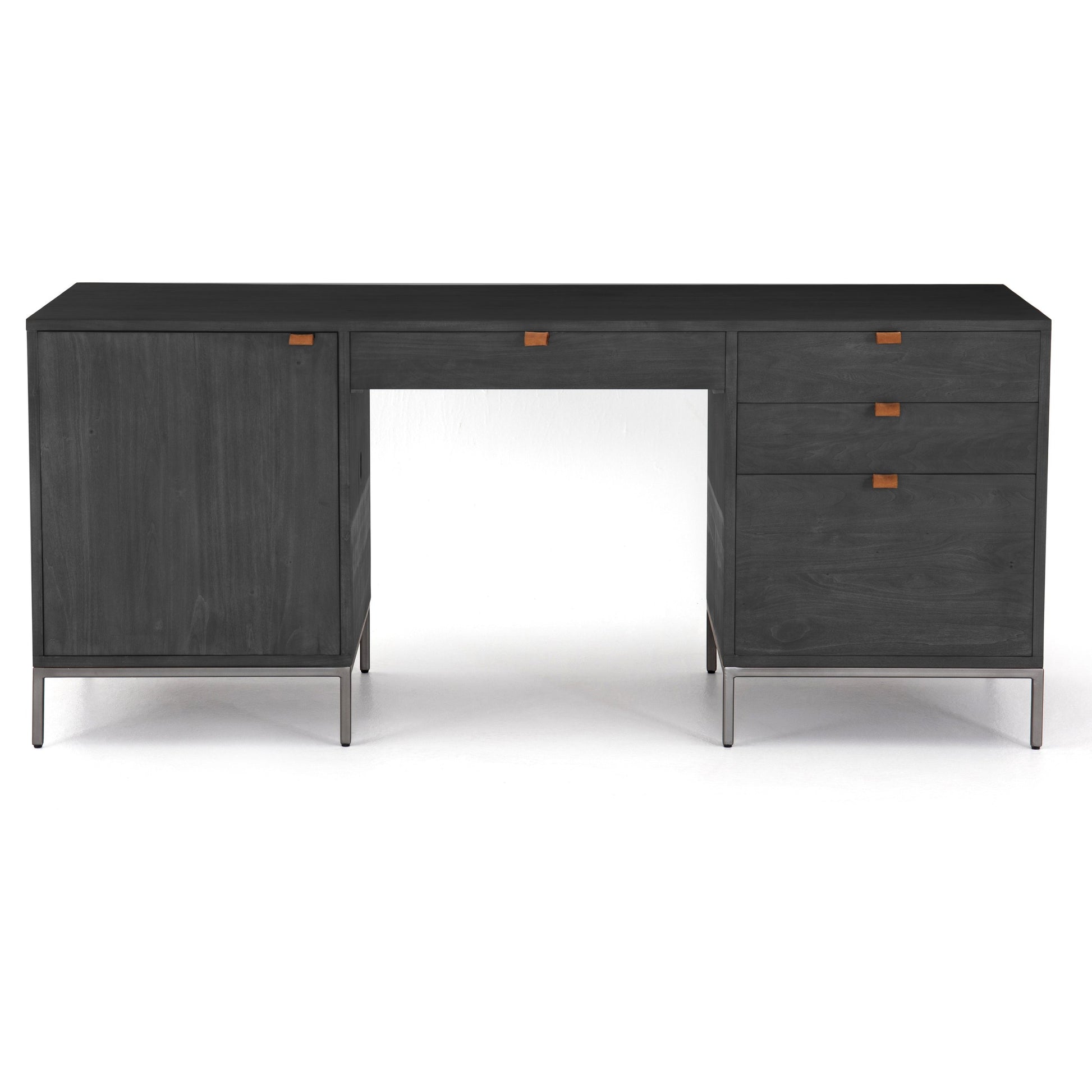 Trey Executive Desk by Four Hands. Made from solid poplar, top grain leather, iron in a rustic style.