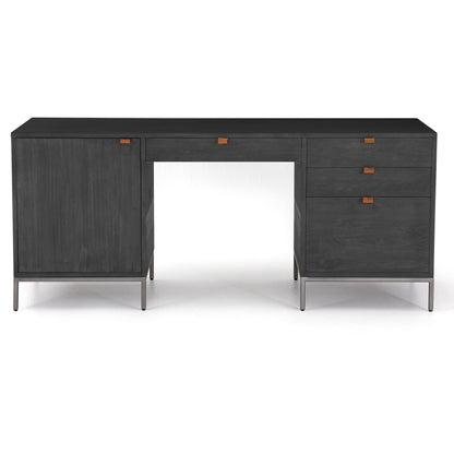 Trey Executive Desk by Four Hands. Made from solid poplar, top grain leather, iron in a rustic style.