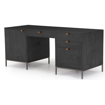 Trey Executive Desk by Four Hands. Made from solid poplar, top grain leather, iron in a rustic style.
