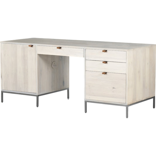 Trey Executive Desk by Four Hands. Made from solid poplar, top grain leather, iron in a rustic style.