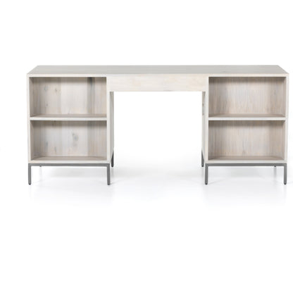 Trey Executive Desk by Four Hands. Made from solid poplar, top grain leather, iron in a rustic style.
