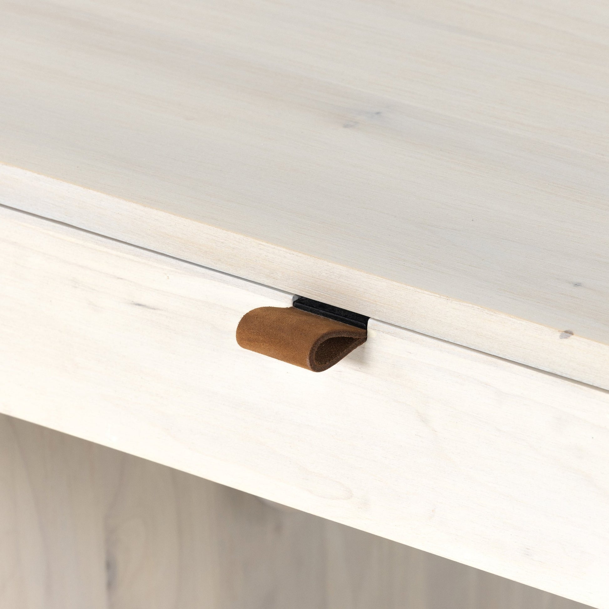 Trey Executive Desk by Four Hands. Made from solid poplar, top grain leather, iron in a rustic style.