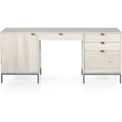 Trey Executive Desk by Four Hands. Made from solid poplar, top grain leather, iron in a rustic style.