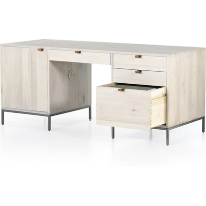 Trey Executive Desk by Four Hands. Made from solid poplar, top grain leather, iron in a rustic style.