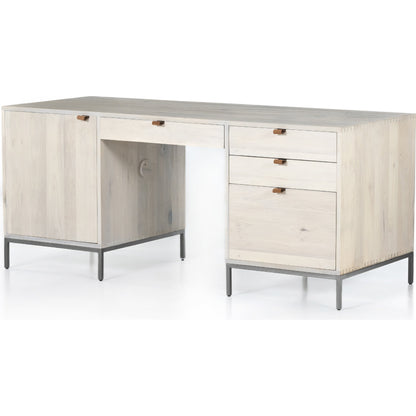 Trey Executive Desk by Four Hands. Made from solid poplar, top grain leather, iron in a rustic style.