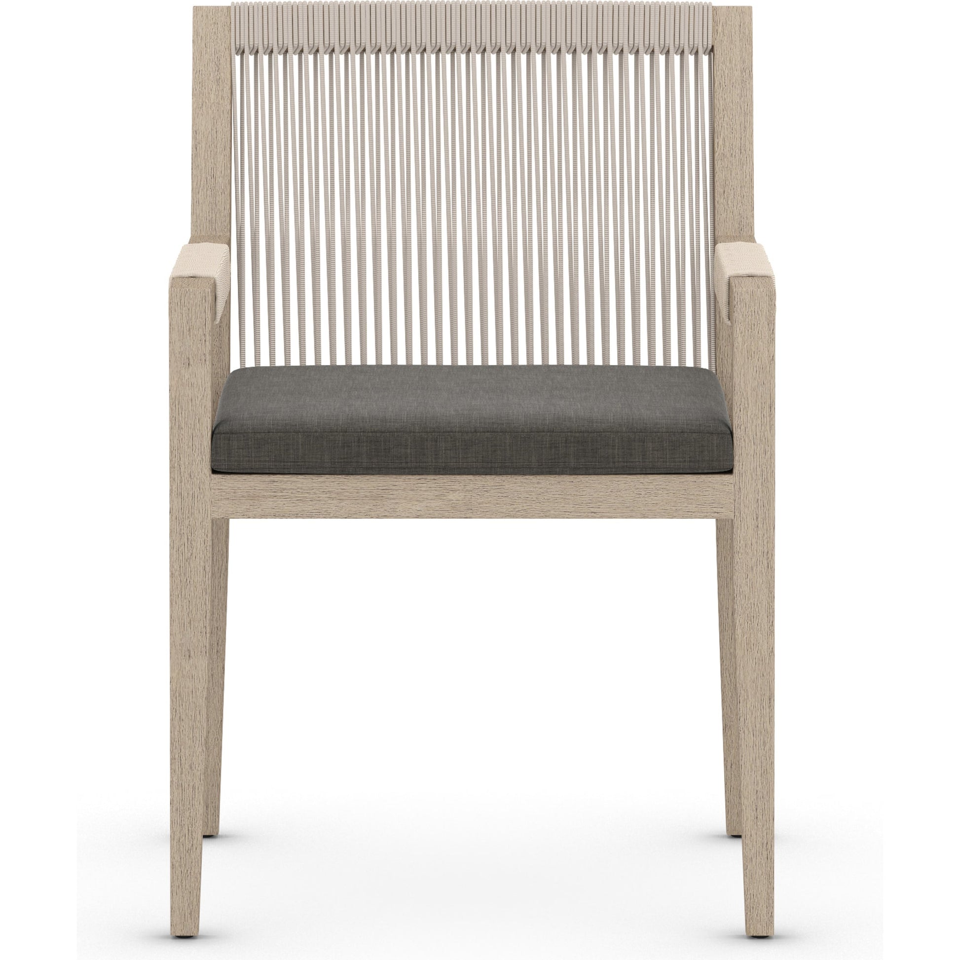 Sherwood Dining Armchair, Washed Brown by Four Hands. Made from 100% olefin, solid fsc®-certified teak, 100% polypropylene in a cottage & farmhouse style.
