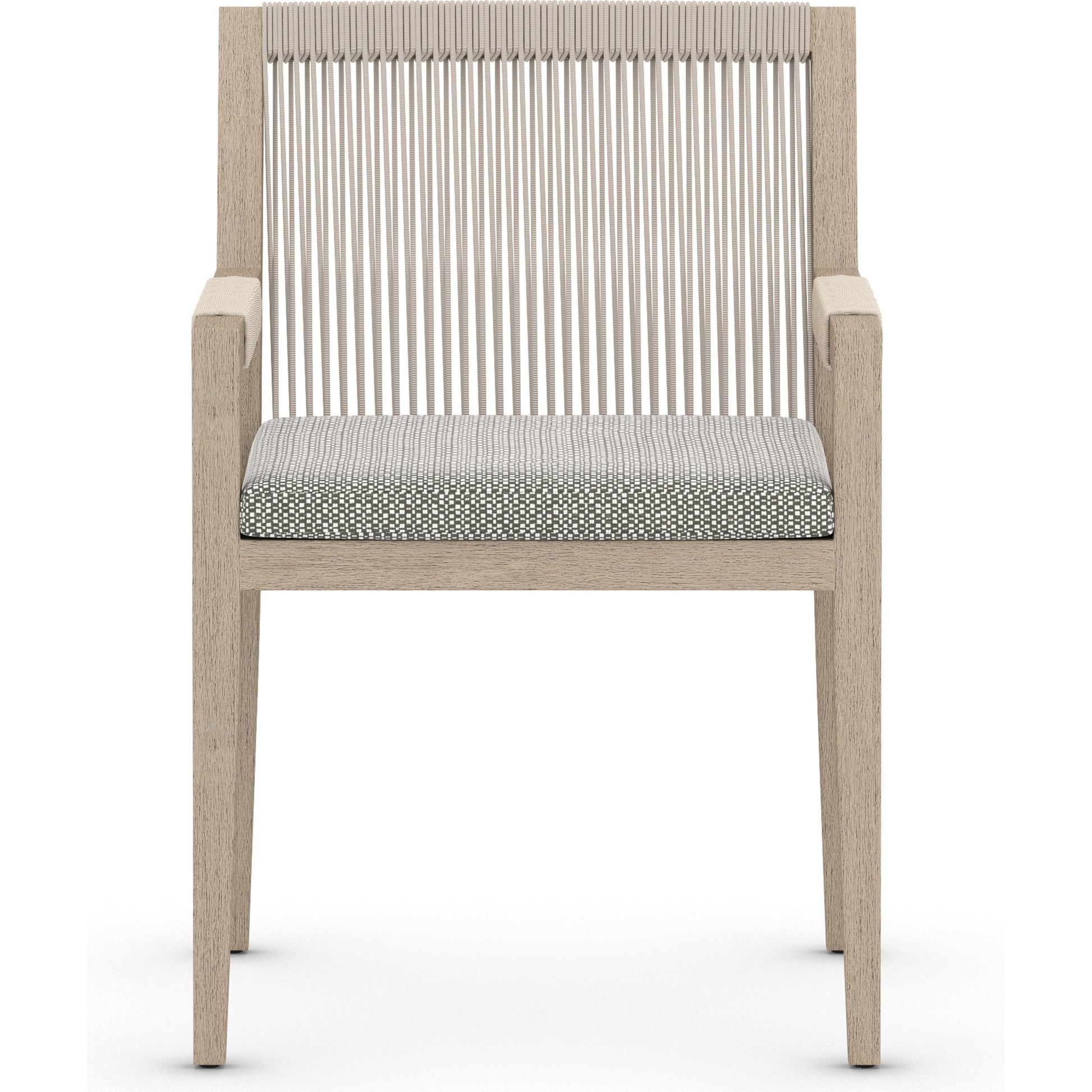 Sherwood Dining Armchair, Washed Brown by Four Hands. Made from 100% olefin, solid fsc®-certified teak, 100% polypropylene in a cottage & farmhouse style.