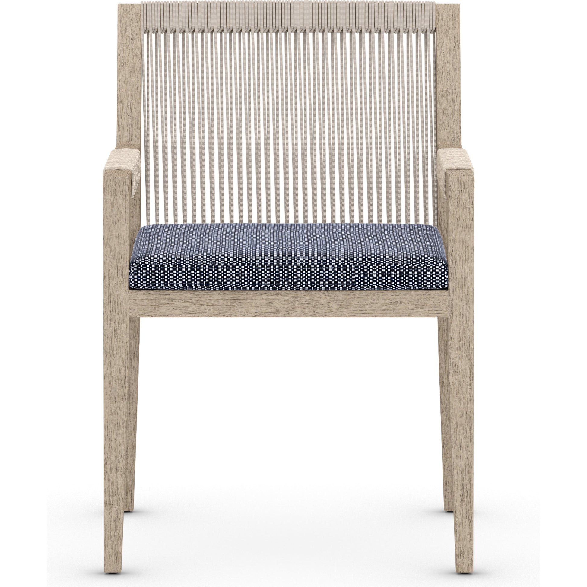 Sherwood Dining Armchair, Washed Brown by Four Hands. Made from 100% olefin, solid fsc®-certified teak, 100% polypropylene in a cottage & farmhouse style.