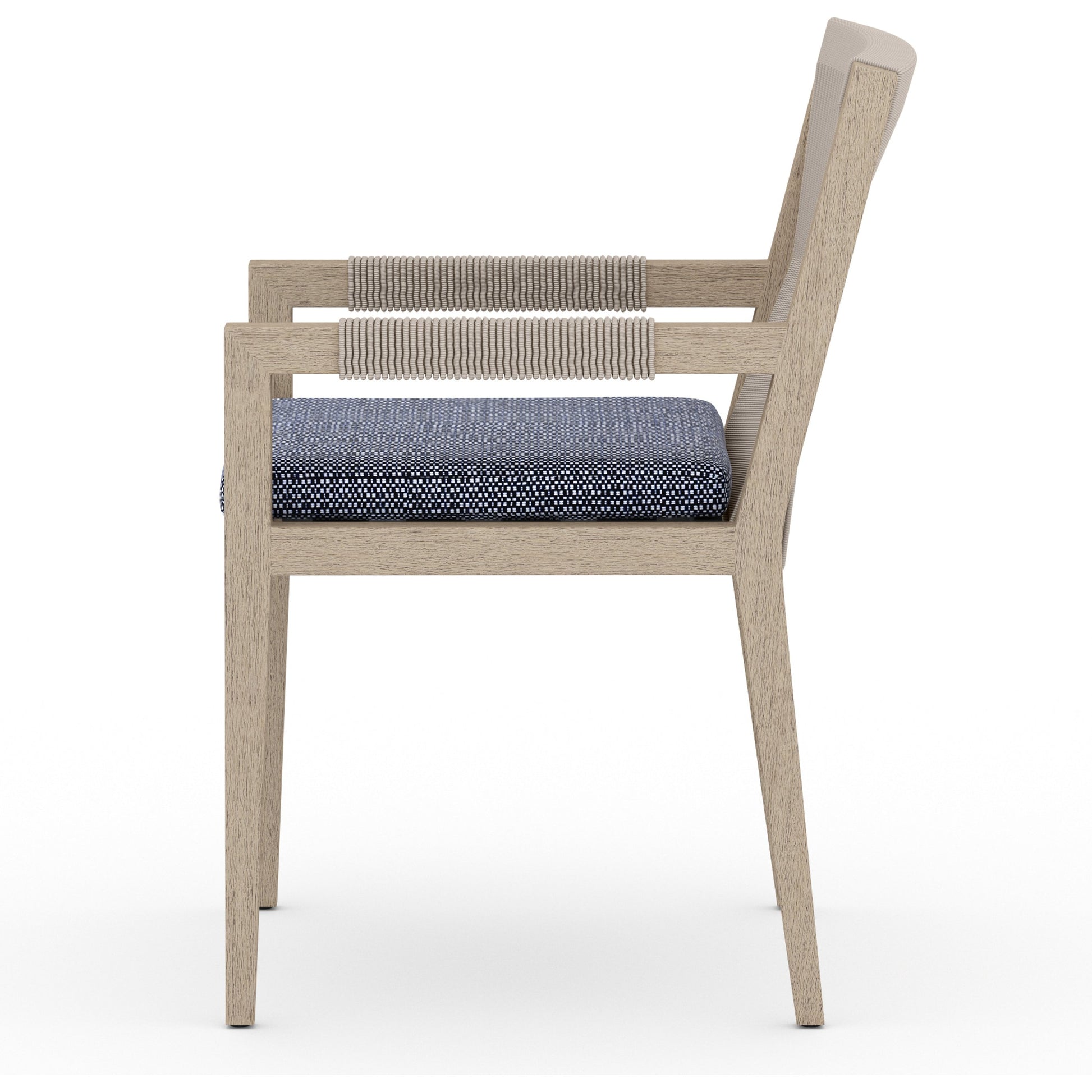 Sherwood Dining Armchair, Washed Brown by Four Hands. Made from 100% olefin, solid fsc®-certified teak, 100% polypropylene in a cottage & farmhouse style.