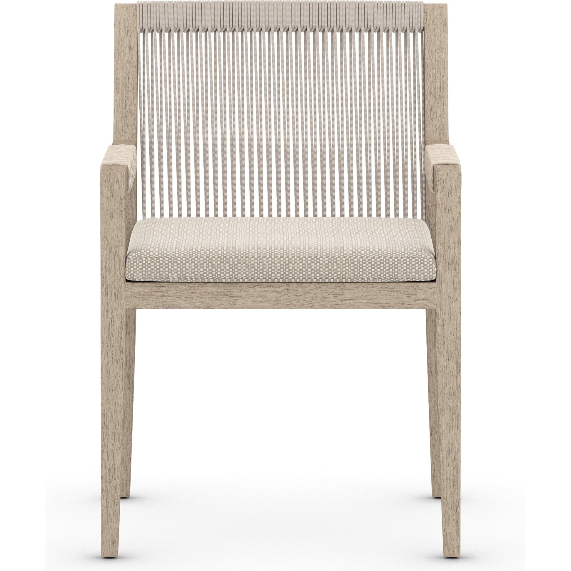 Sherwood Dining Armchair, Washed Brown by Four Hands. Made from 100% olefin, solid fsc®-certified teak, 100% polypropylene in a cottage & farmhouse style.