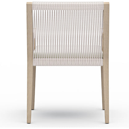 Sherwood Dining Armchair, Washed Brown by Four Hands. Made from 100% olefin, solid fsc®-certified teak, 100% polypropylene in a cottage & farmhouse style.