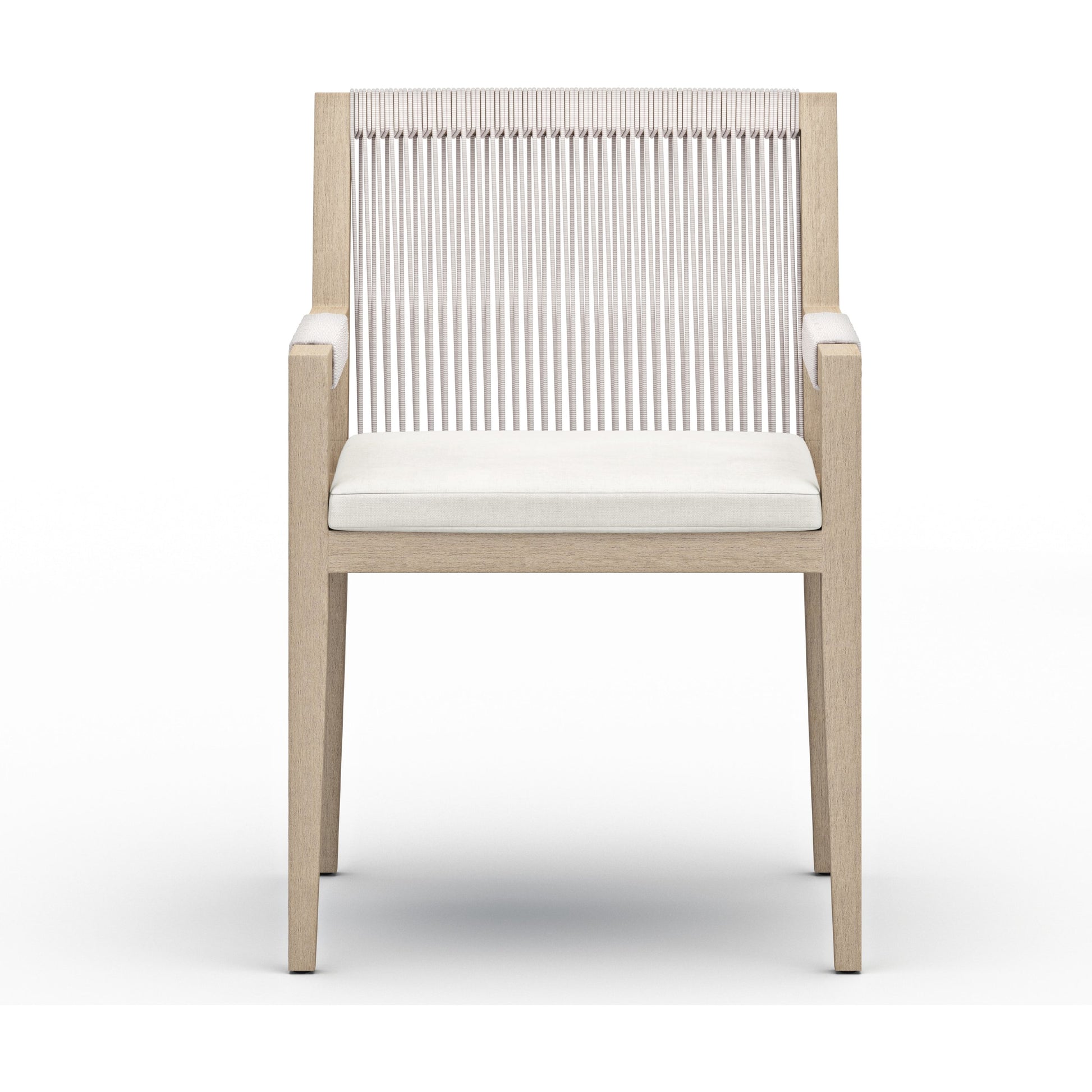 Sherwood Dining Armchair, Washed Brown by Four Hands. Made from 100% olefin, solid fsc®-certified teak, 100% polypropylene in a cottage & farmhouse style.