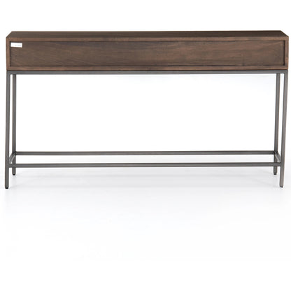 Trey Console Table by Four Hands. Made from solid poplar, top grain leather, iron in a rustic style.