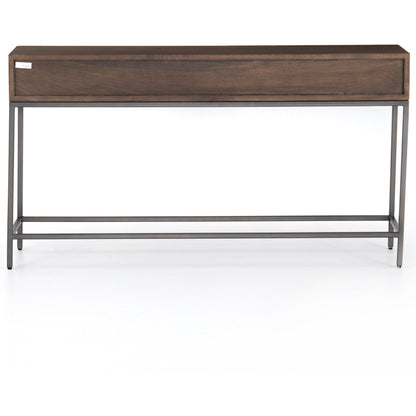 Trey Console Table by Four Hands. Made from solid poplar, top grain leather, iron in a rustic style.