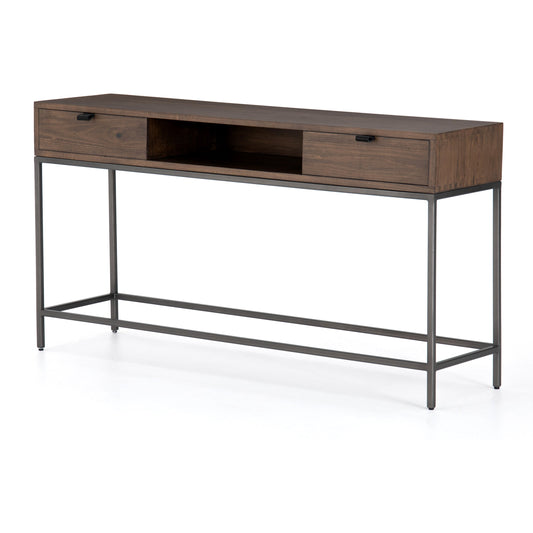 Trey Console Table by Four Hands. Made from solid poplar, top grain leather, iron in a rustic style.