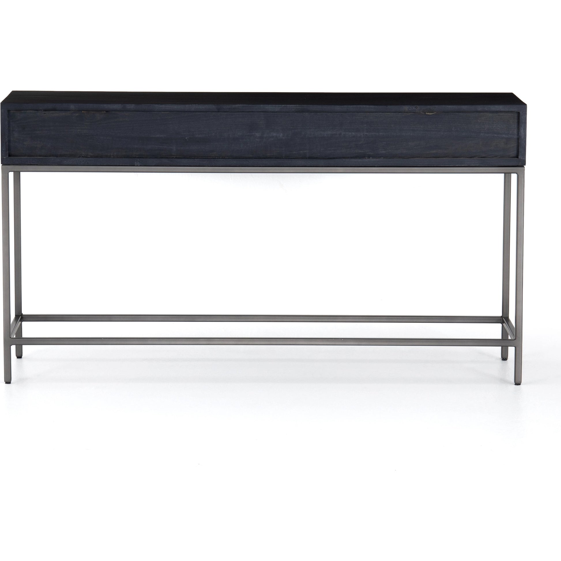 Trey Console Table by Four Hands. Made from solid poplar, top grain leather, iron in a rustic style.