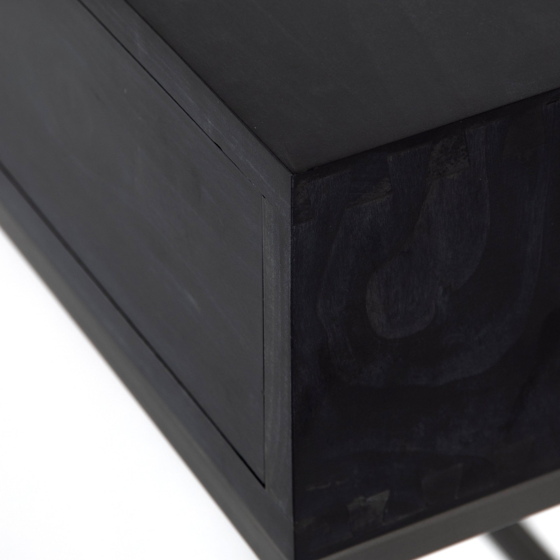 Trey Console Table by Four Hands. Made from solid poplar, top grain leather, iron in a rustic style.