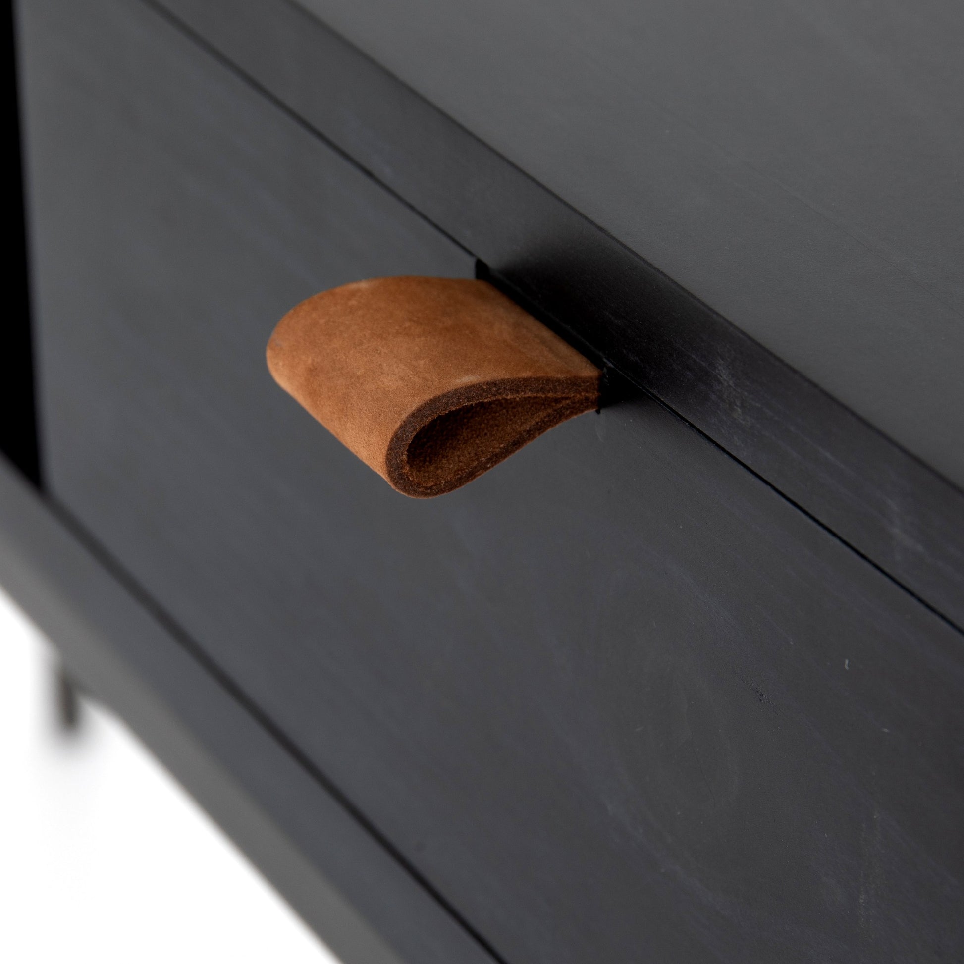 Trey Console Table by Four Hands. Made from solid poplar, top grain leather, iron in a rustic style.