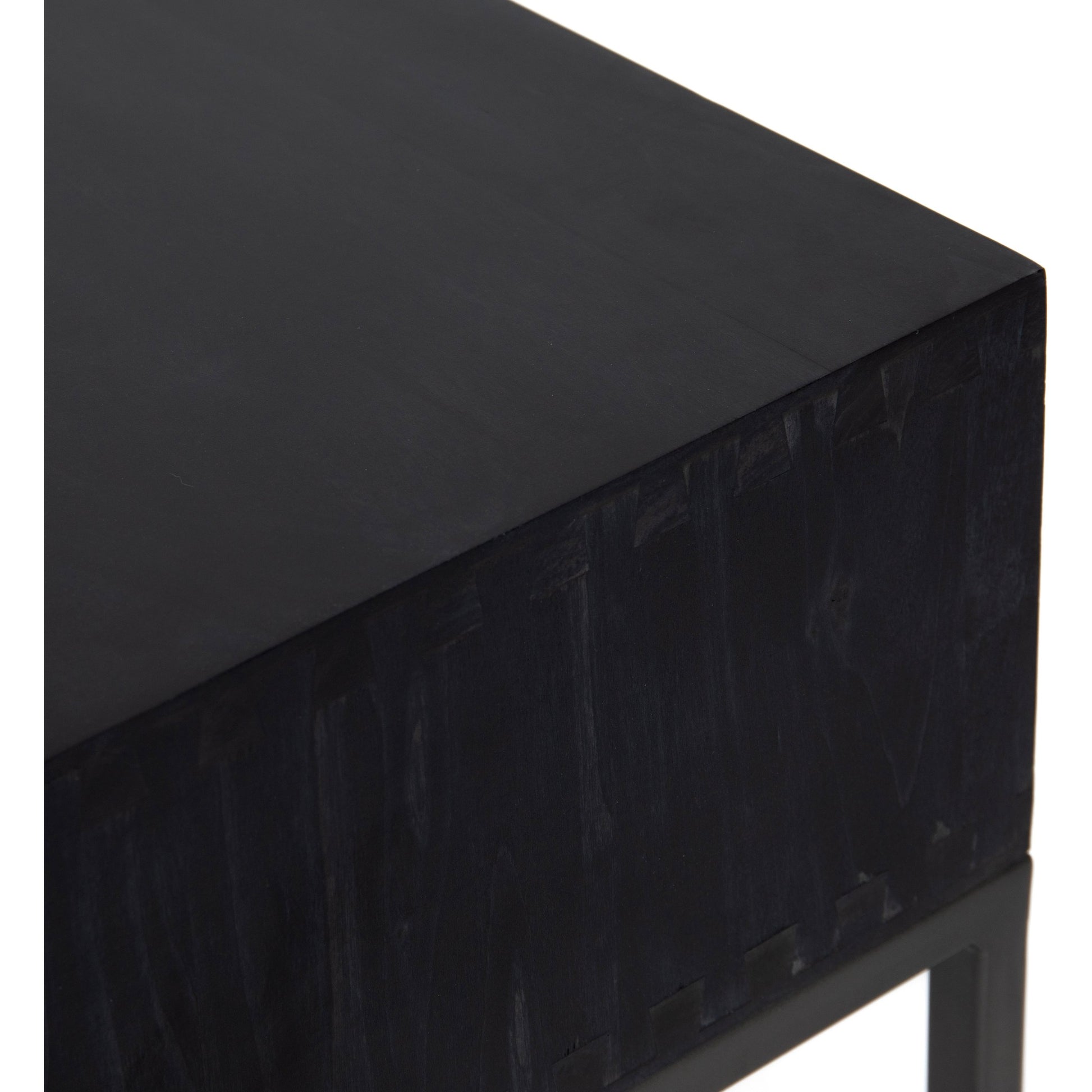 Trey Console Table by Four Hands. Made from solid poplar, top grain leather, iron in a rustic style.