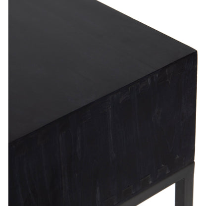 Trey Console Table by Four Hands. Made from solid poplar, top grain leather, iron in a rustic style.
