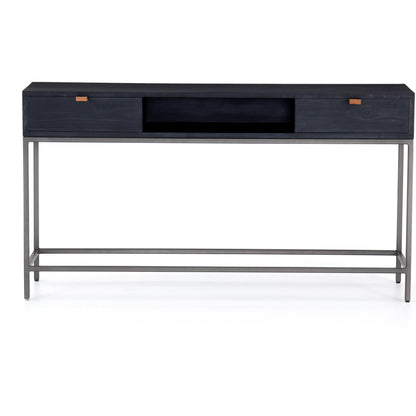 Trey Console Table by Four Hands. Made from solid poplar, top grain leather, iron in a rustic style.