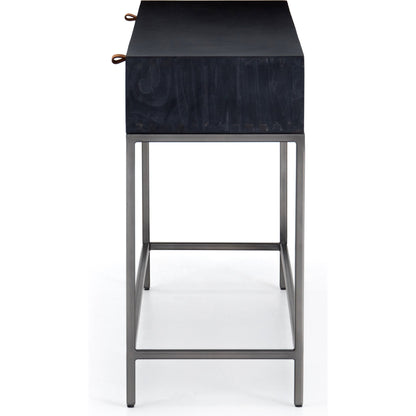 Trey Console Table by Four Hands. Made from solid poplar, top grain leather, iron in a rustic style.