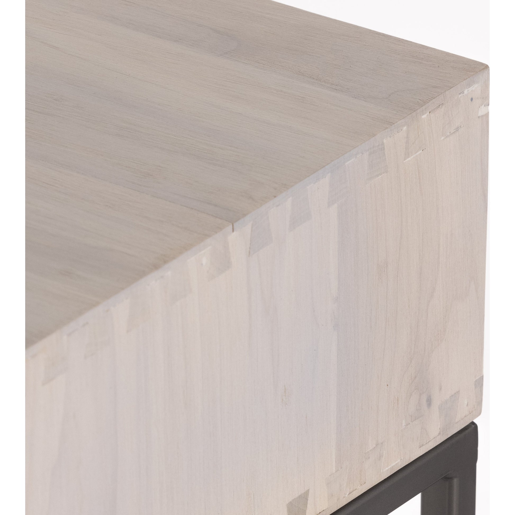 Trey Console Table by Four Hands. Made from solid poplar, top grain leather, iron in a rustic style.