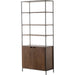 Trey Modular Wide Bookcase by Four Hands. Made from solid poplar, top grain leather, iron in a modern style.