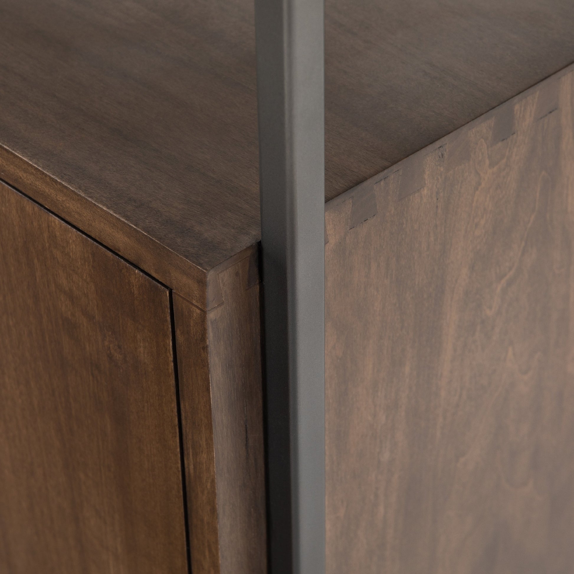 Trey Modular Wide Bookcase by Four Hands. Made from solid poplar, top grain leather, iron in a modern style.