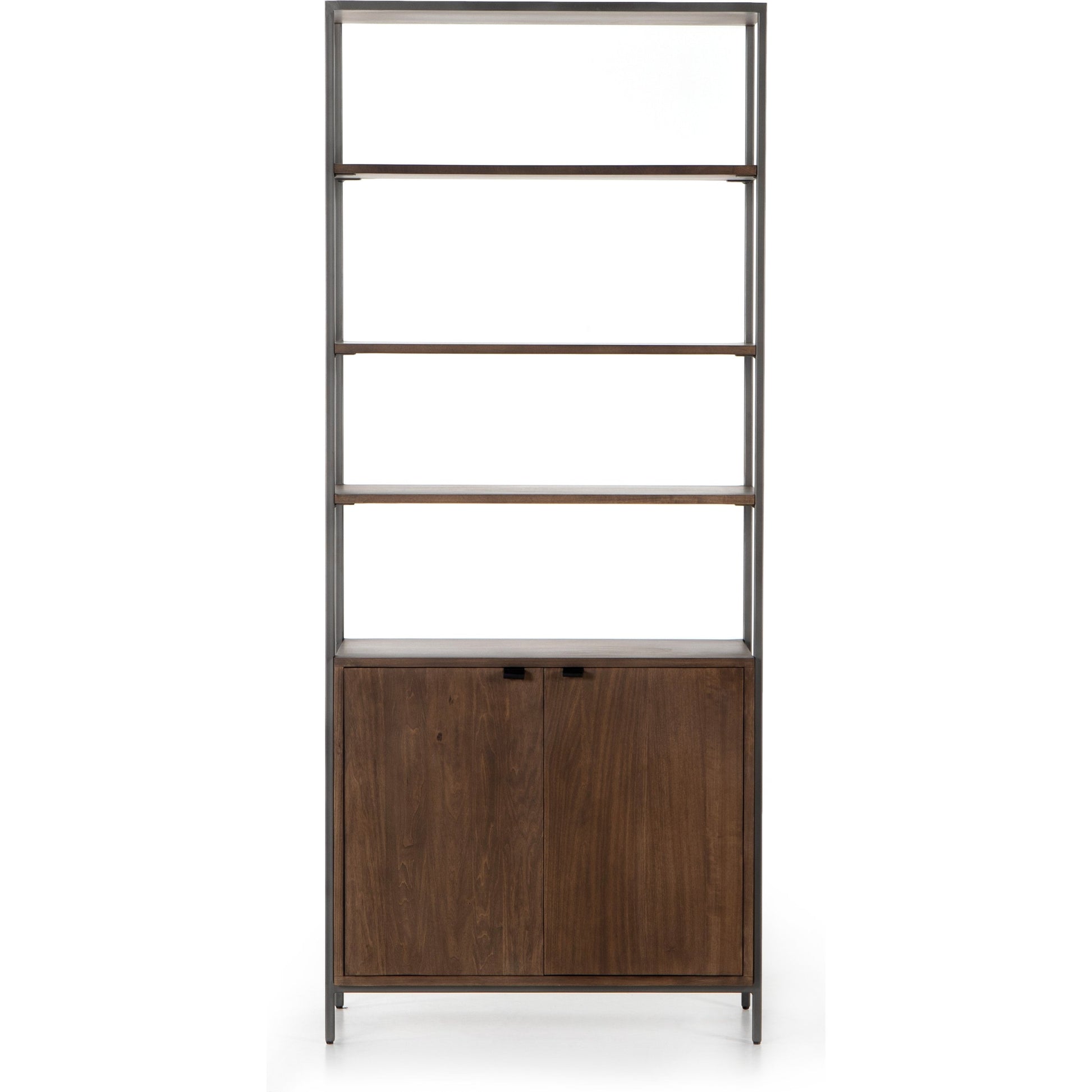 Trey Modular Wide Bookcase by Four Hands. Made from solid poplar, top grain leather, iron in a modern style.