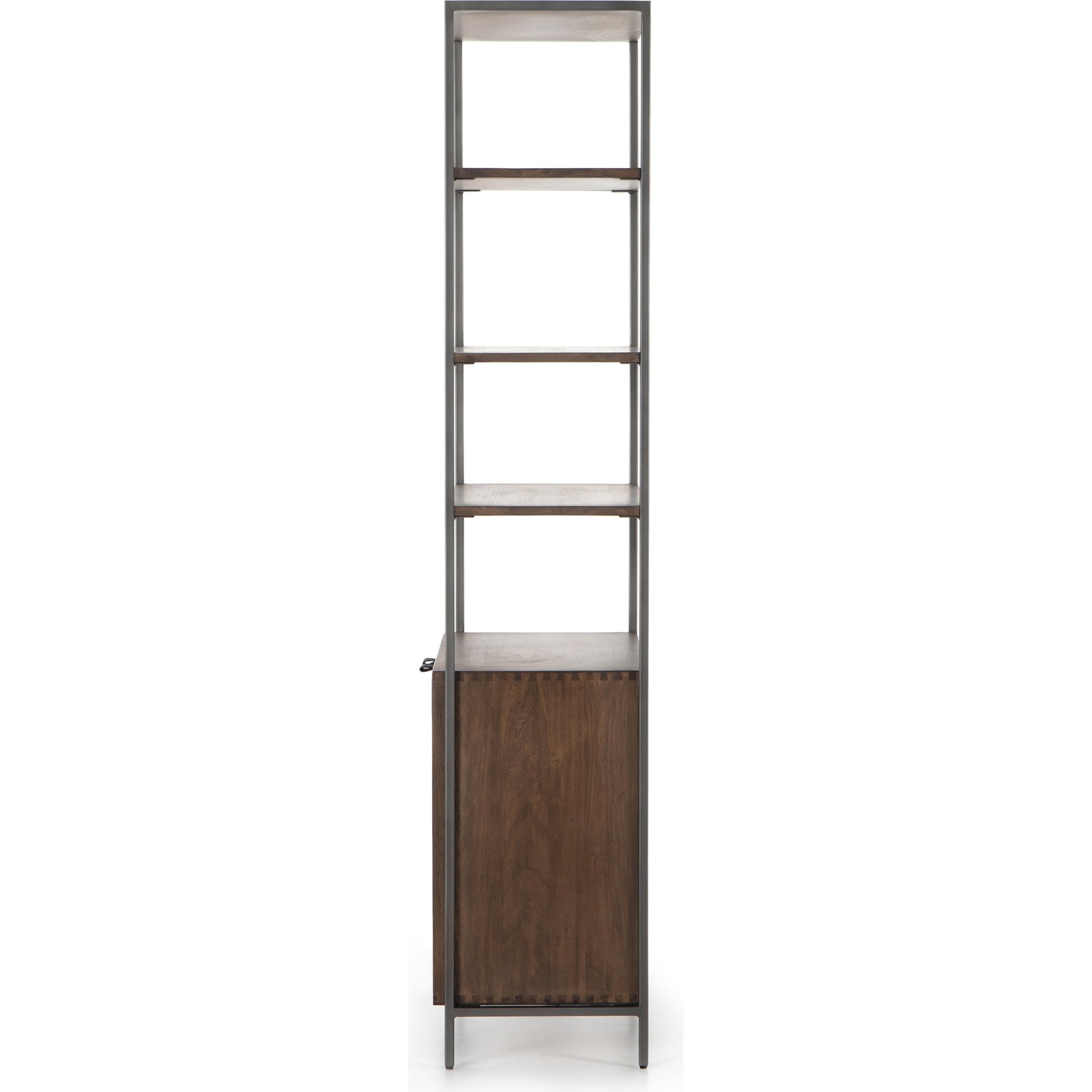 Trey Modular Wide Bookcase by Four Hands. Made from solid poplar, top grain leather, iron in a modern style.