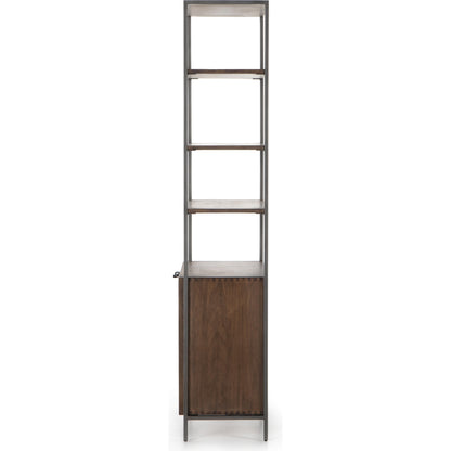 Trey Modular Wide Bookcase by Four Hands. Made from solid poplar, top grain leather, iron in a modern style.