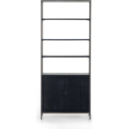 Trey Modular Wide Bookcase by Four Hands. Made from solid poplar, top grain leather, iron in a modern style.