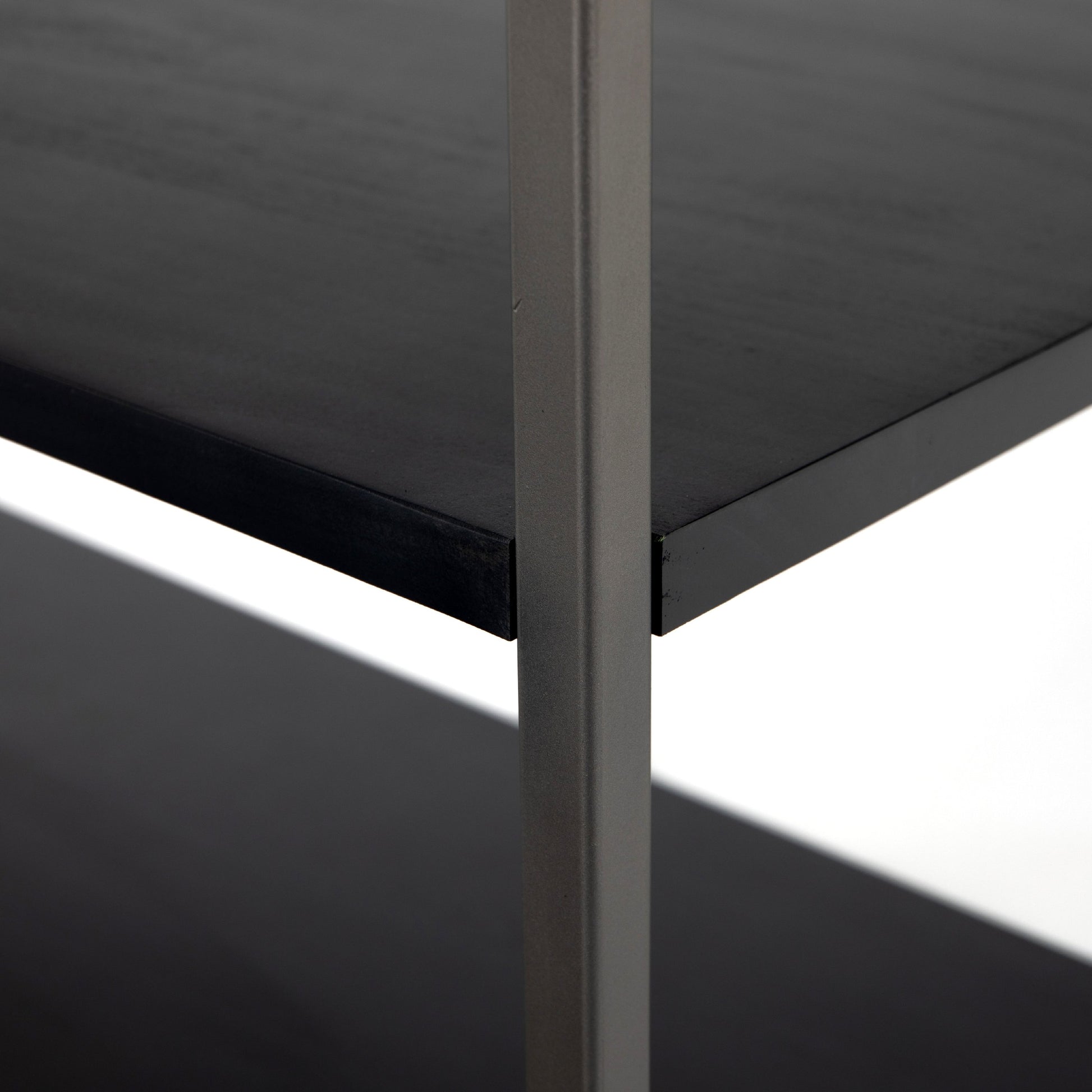 Trey Modular Wide Bookcase by Four Hands. Made from solid poplar, top grain leather, iron in a modern style.