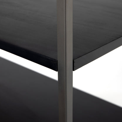 Trey Modular Wide Bookcase by Four Hands. Made from solid poplar, top grain leather, iron in a modern style.