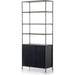 Trey Modular Wide Bookcase by Four Hands. Made from solid poplar, top grain leather, iron in a modern style.