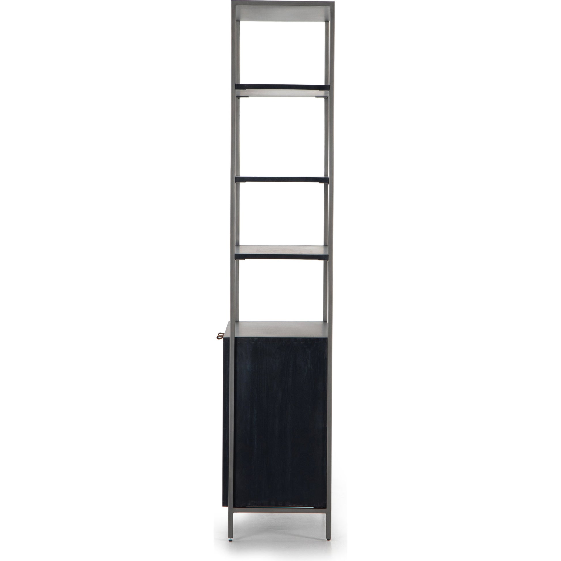 Trey Modular Wide Bookcase by Four Hands. Made from solid poplar, top grain leather, iron in a modern style.