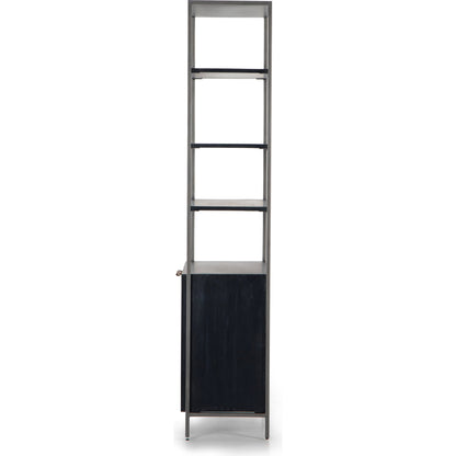 Trey Modular Wide Bookcase by Four Hands. Made from solid poplar, top grain leather, iron in a modern style.