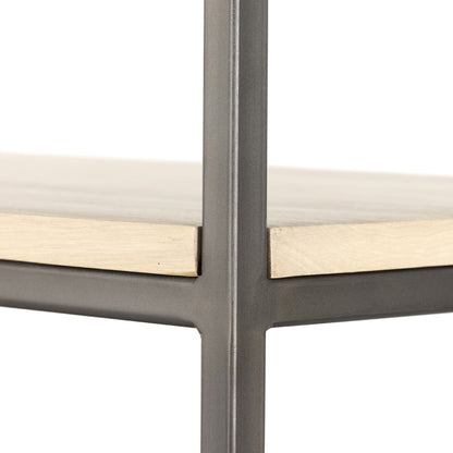Trey Modular Wide Bookcase by Four Hands. Made from solid poplar, top grain leather, iron in a modern style.