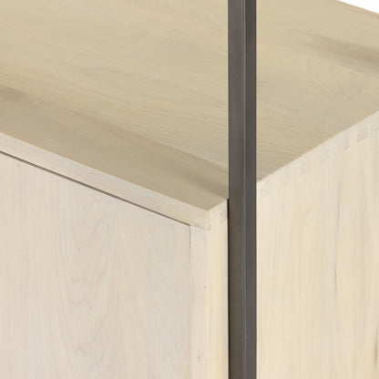 Trey Modular Wide Bookcase by Four Hands. Made from solid poplar, top grain leather, iron in a modern style.