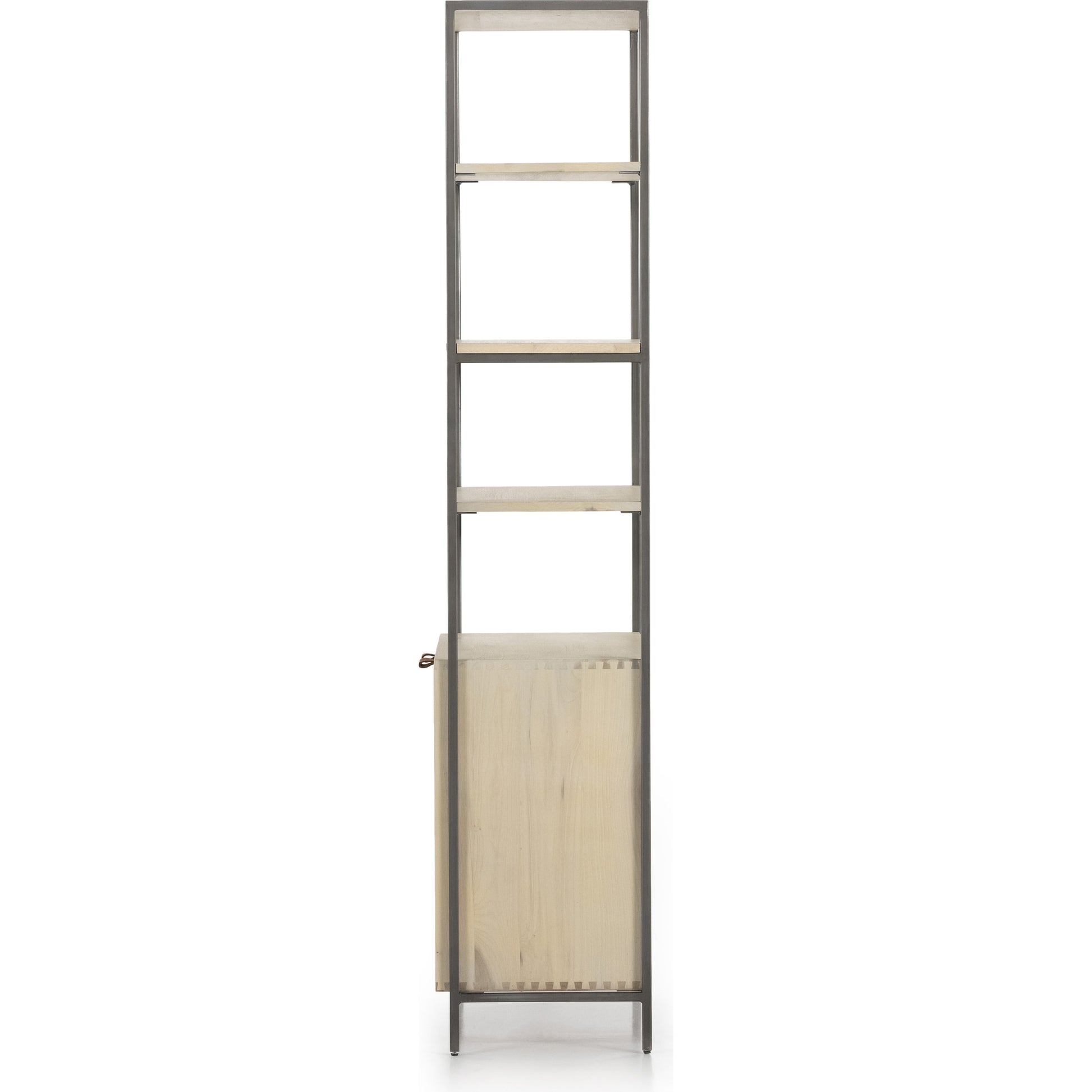 Trey Modular Wide Bookcase by Four Hands. Made from solid poplar, top grain leather, iron in a modern style.