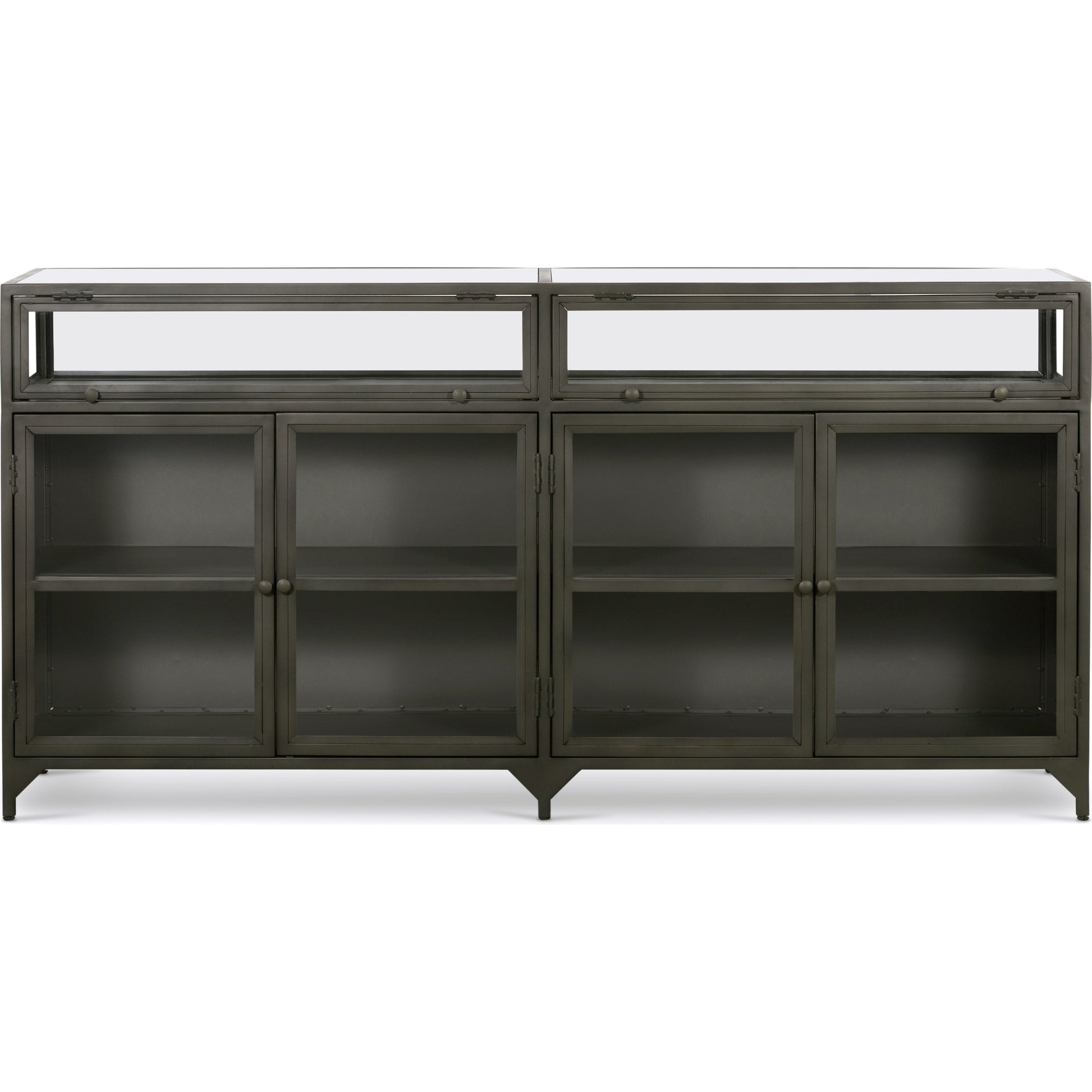 Shadow Box Sideboard by Four Hands in black. Made from iron in a modern style.