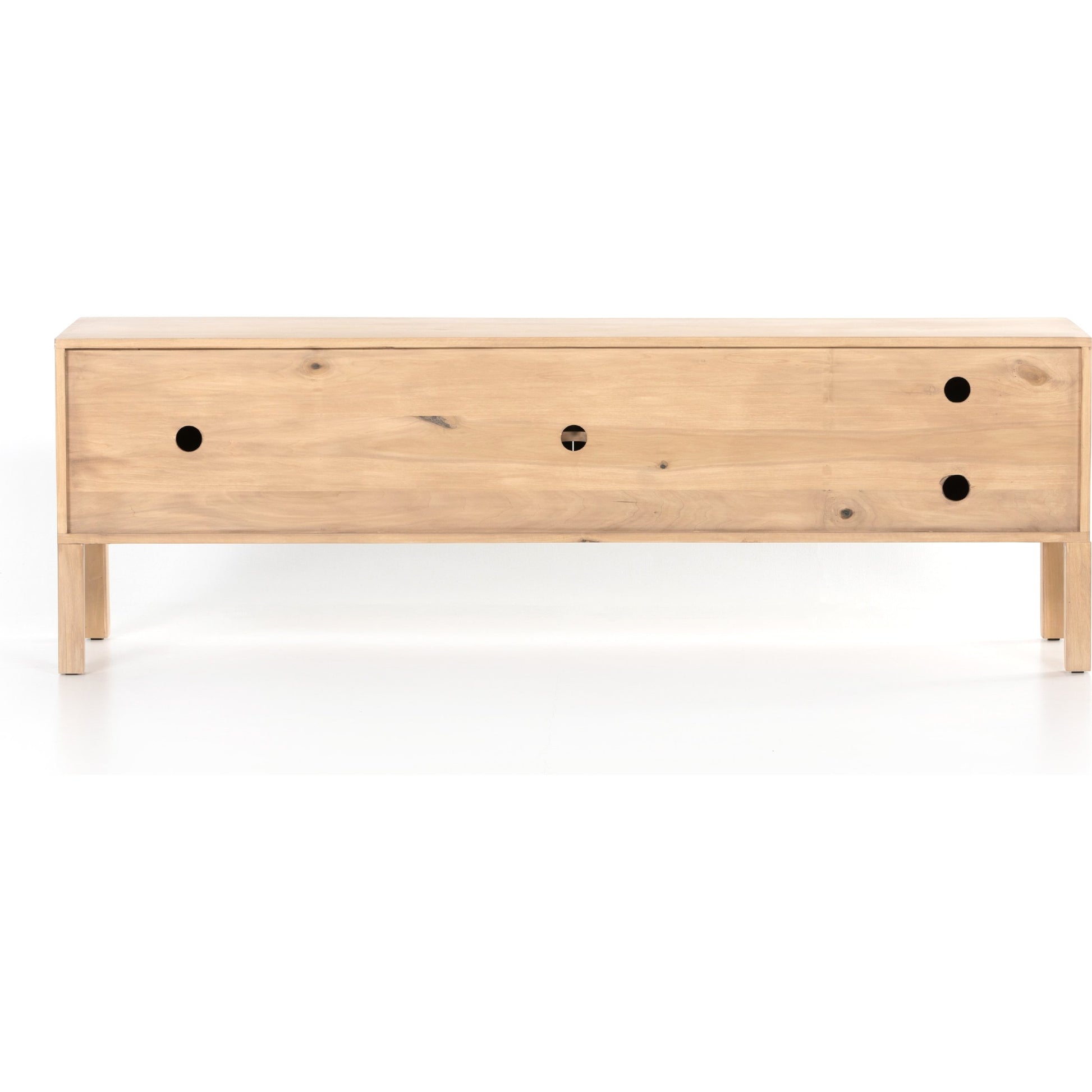 Isador Media Console by Four Hands in black wash poplar, natural iron, black leather and black wash poplar. Made from solid poplar, top grain leather in a modern style.
