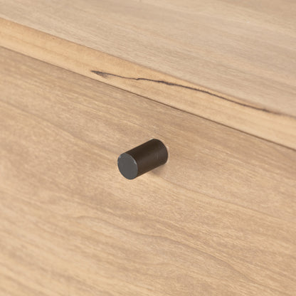 Isador Media Console by Four Hands in black wash poplar, natural iron, black leather and black wash poplar. Made from solid poplar, top grain leather in a modern style.